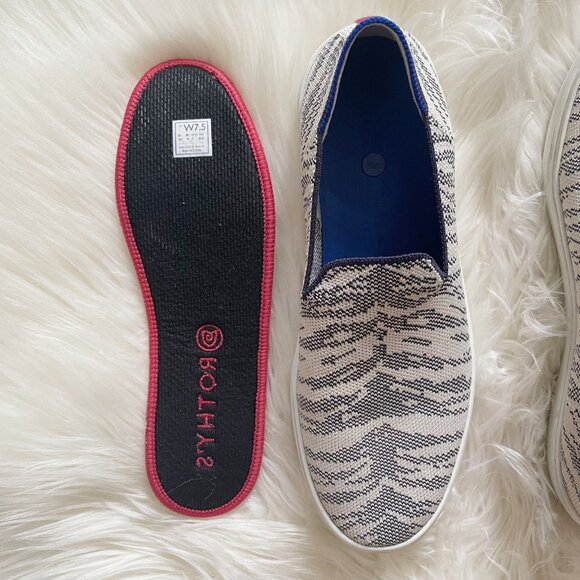 Rothy’s White Black Maritime Tiger Stripe Retired Print Slip On Shoes - Picture 8 of 9